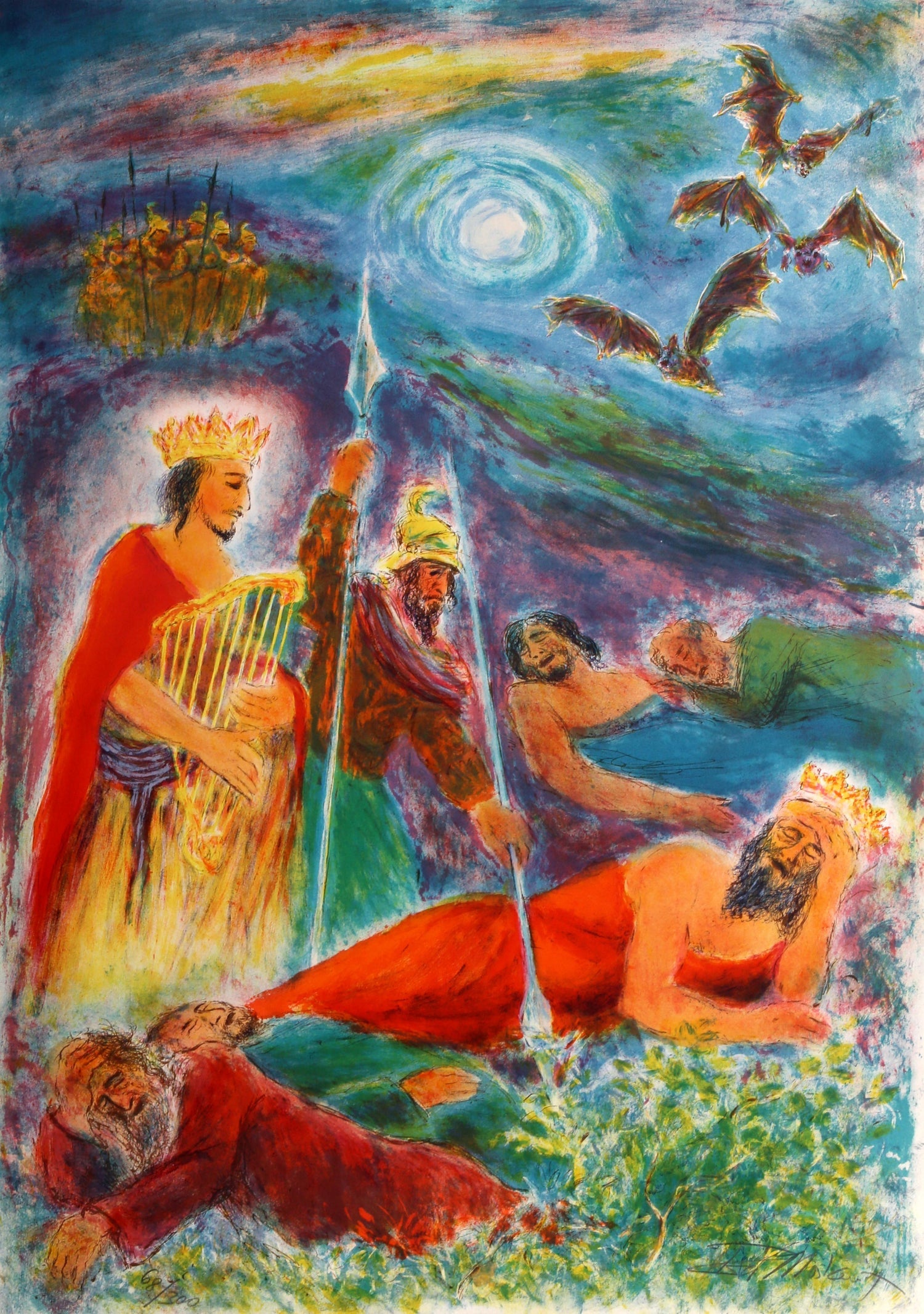 Malcah Zeldis Folk Art Gouache Painting King David Self Taught Outsider Artist