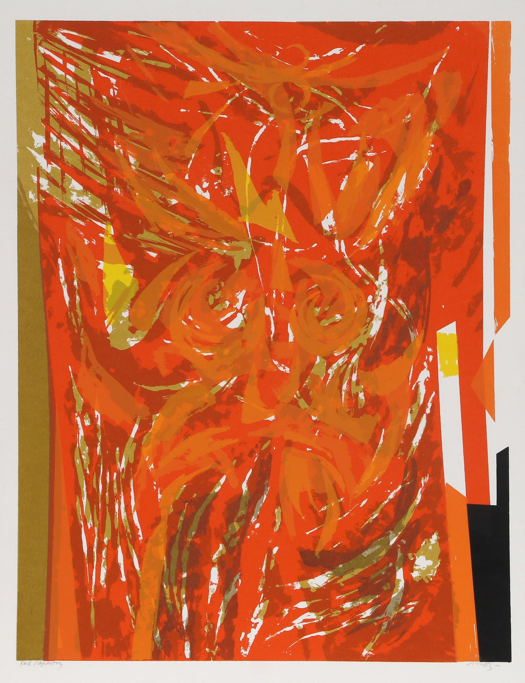 Chinese American Modernist Abstract "Red Tapestry" Color Lithograph