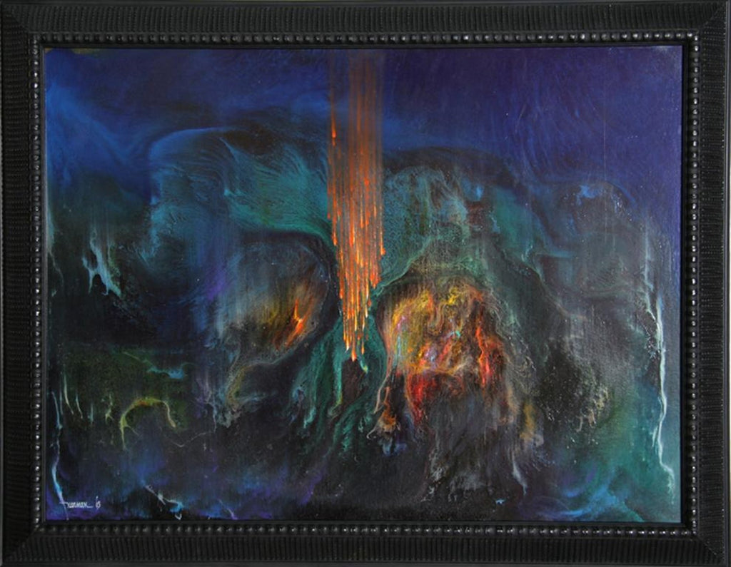 Abstract Expressionist "Fire Dance" Oil Painting Israeli Artist