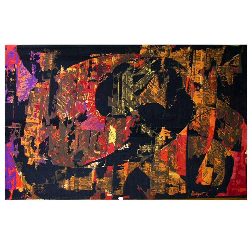 Fiber Art Collage Israeli Modernist Vibrant Colorful Tapestry Wall Hanging Rug