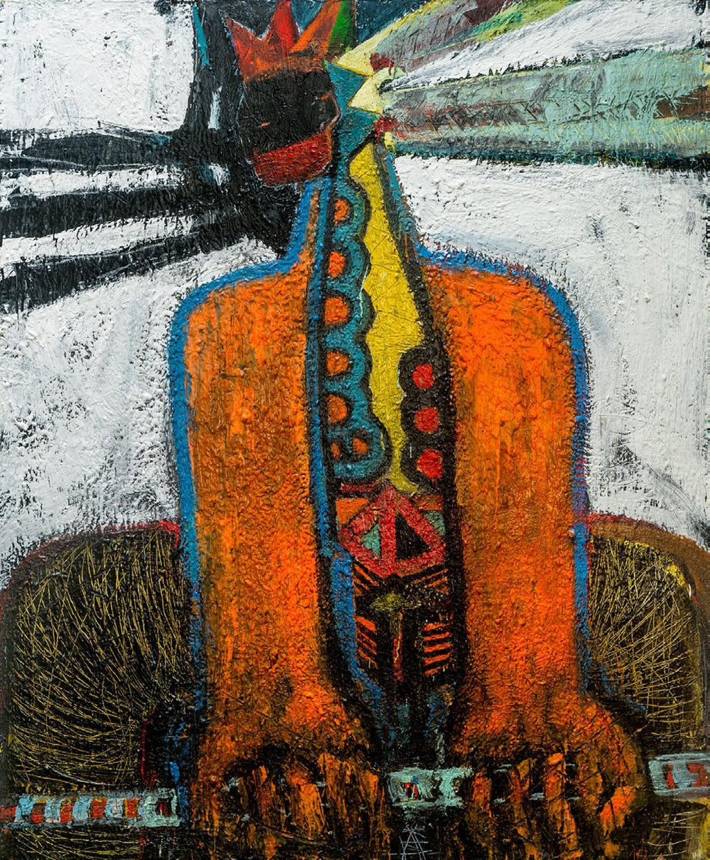 Large Figural Abstract Oil Painting Collage LA California Artist Peter Liashkov