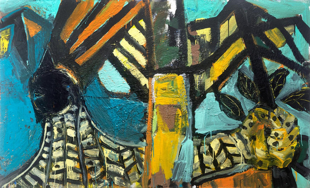 Cuban Art Abstract Oil Painting Latin American 1970's Abstraction String Series