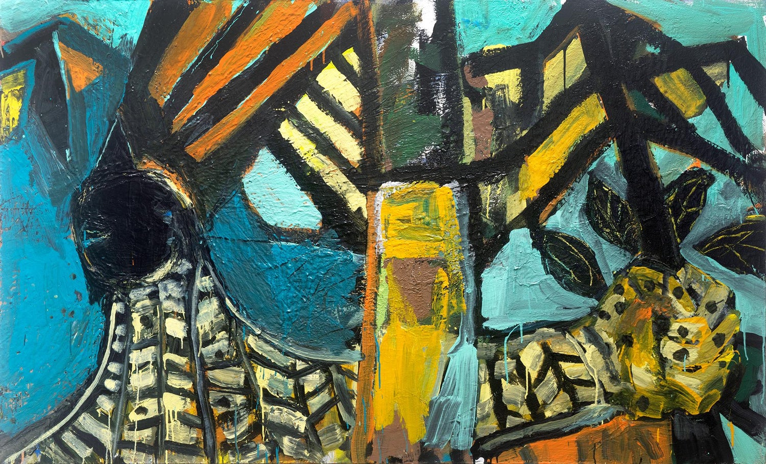 Cuban Art Abstract Oil Painting Latin American 1970's Abstraction String Series