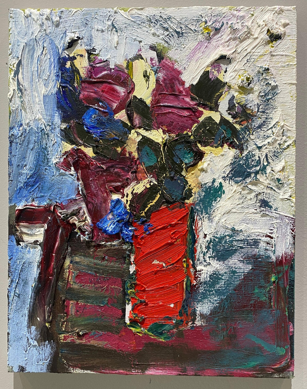 American Modernist Oil Painting Expressionist Vase, Flowers WPA Artist Ben ZIon