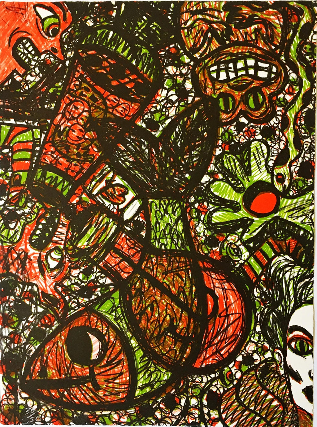Color Lithograph Linocut Chine Collé "Workshop" Bright Modernist Pop Art
