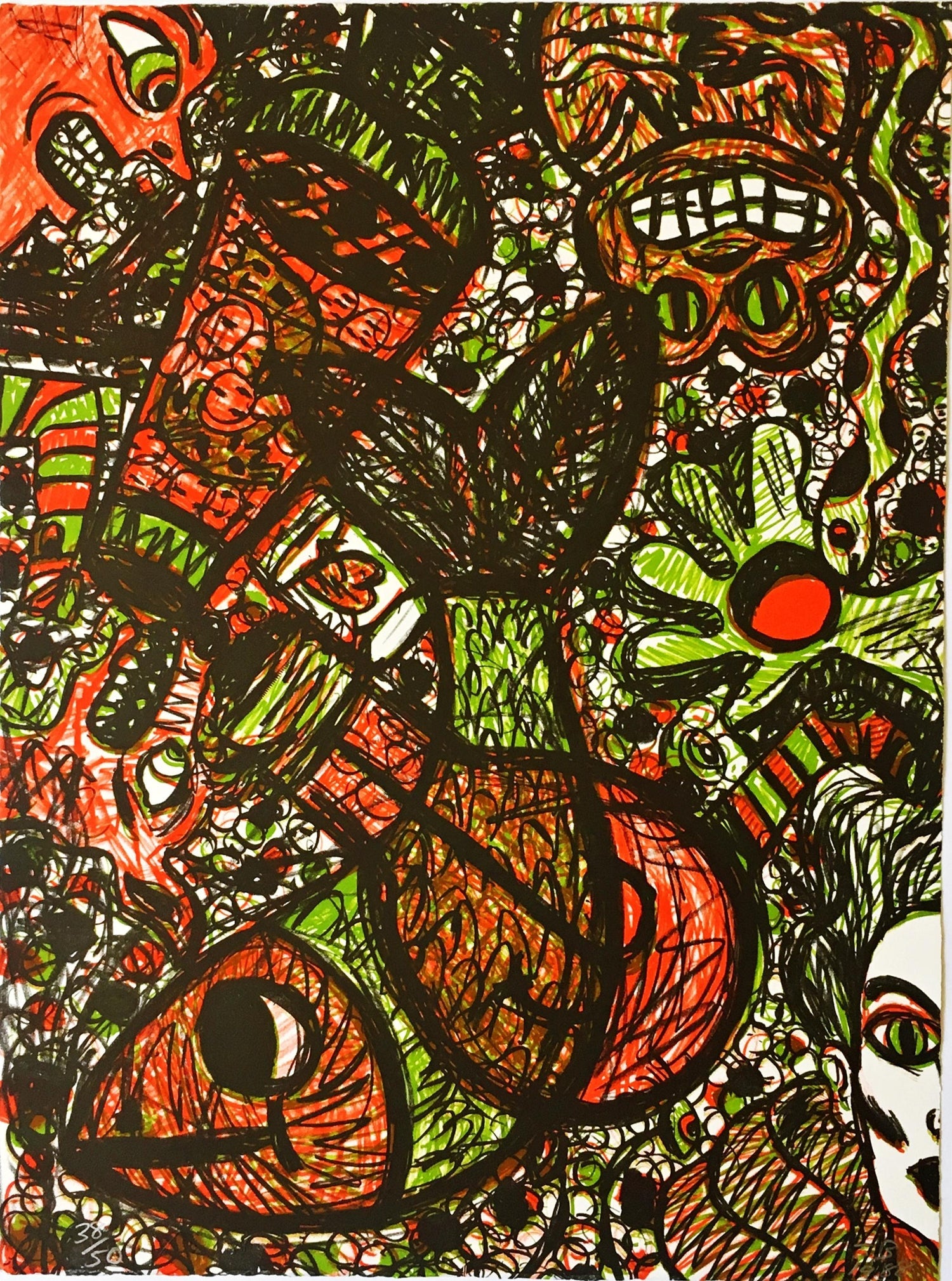 Vintage Vibrant Mod Divine Comedy Dante Inferno Virgil Woodblock Woodcut Print
