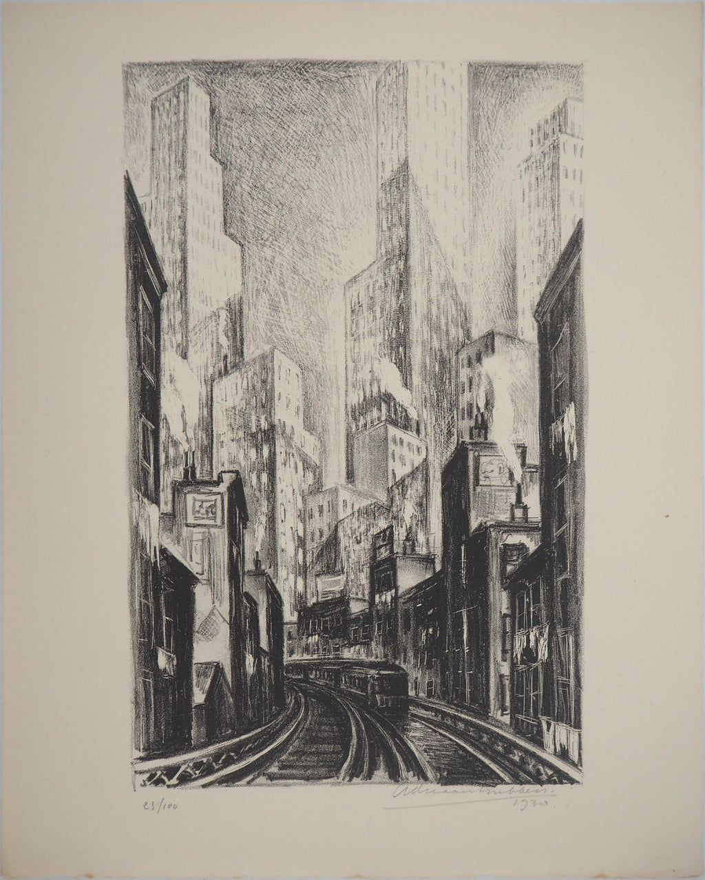 Modernist Silkscreen Screenprint 'El Station, Interior' NYC Subway, WPA Artist
