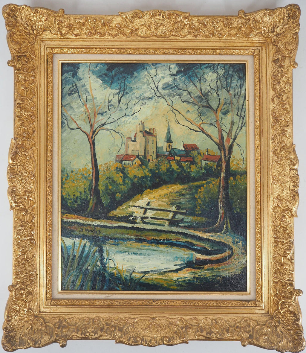Large French Oil Painting Chateau Jacques Eitel