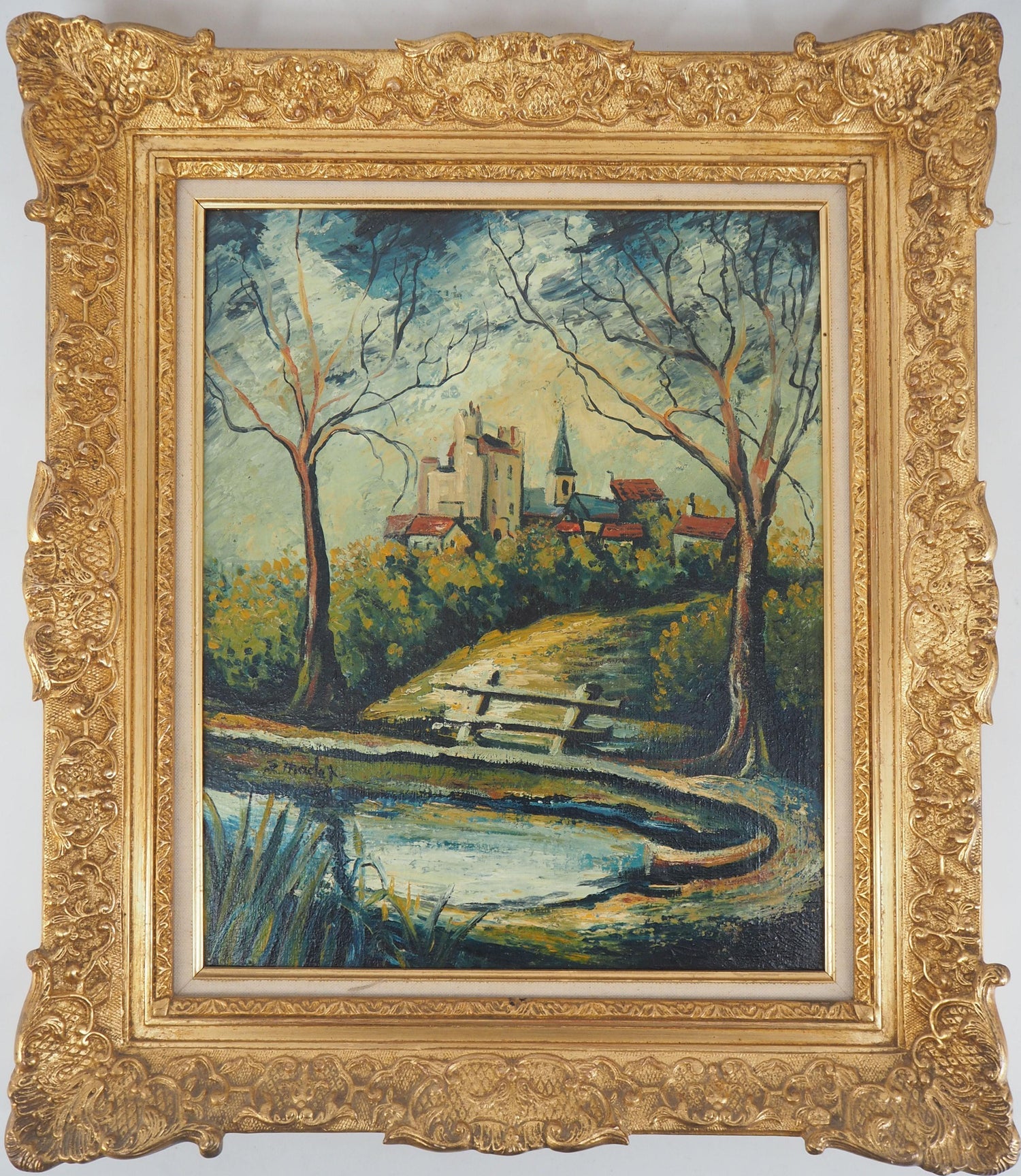 Large French Oil Painting Chateau Jacques Eitel