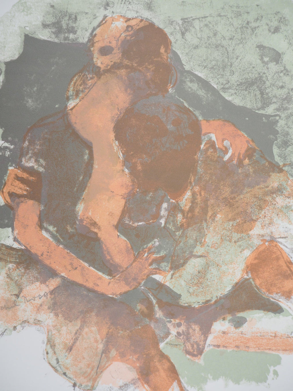 Al Quattro Large Surrealist Modernist Lithograph Embracing Couple