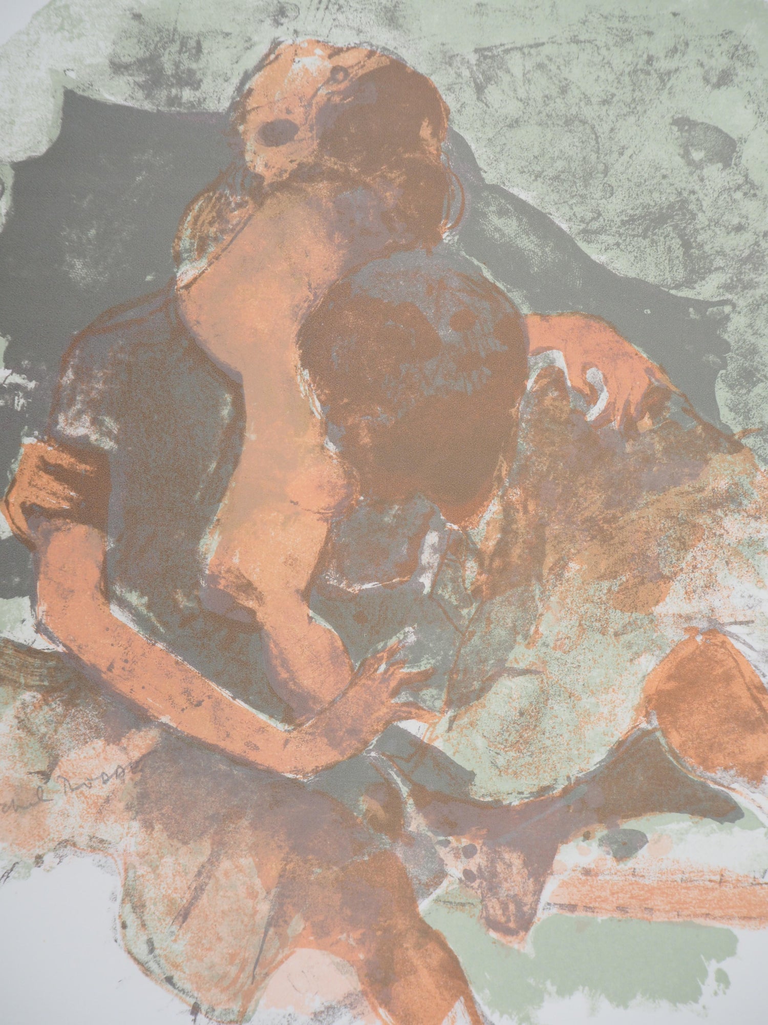 Al Quattro Large Surrealist Modernist Lithograph Embracing Couple