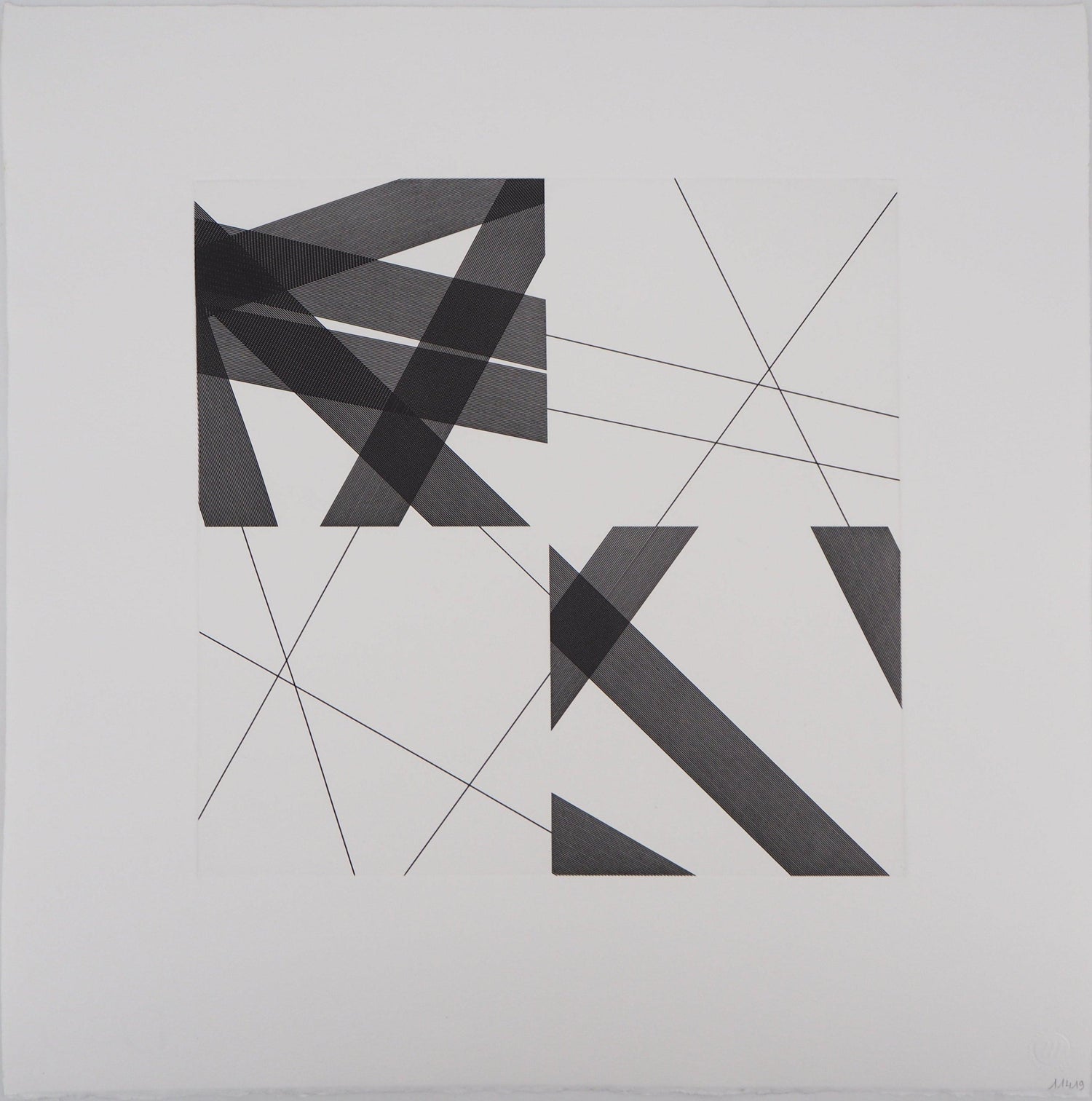 Abstract Aquatint Etching Ross Bleckner Zig Zag lines New York Artist D Loop
