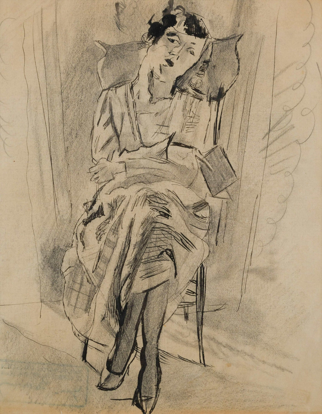 German Expressionist Drawing, Watercolor Painting Jules Pascin Cuba Scene 1910