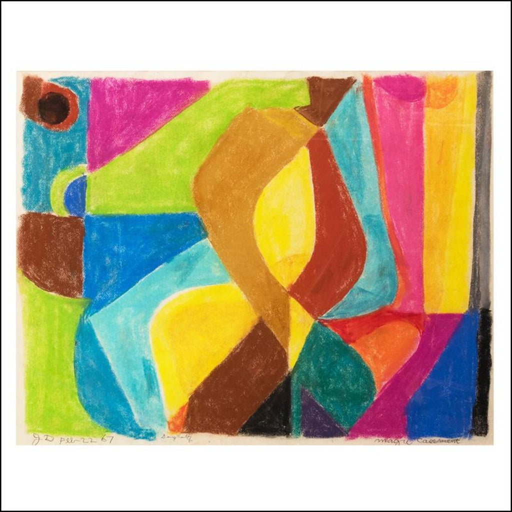 Abstract Expressionist Blue Pastel Drawing Mid Century Modern WPA Jewish Artist