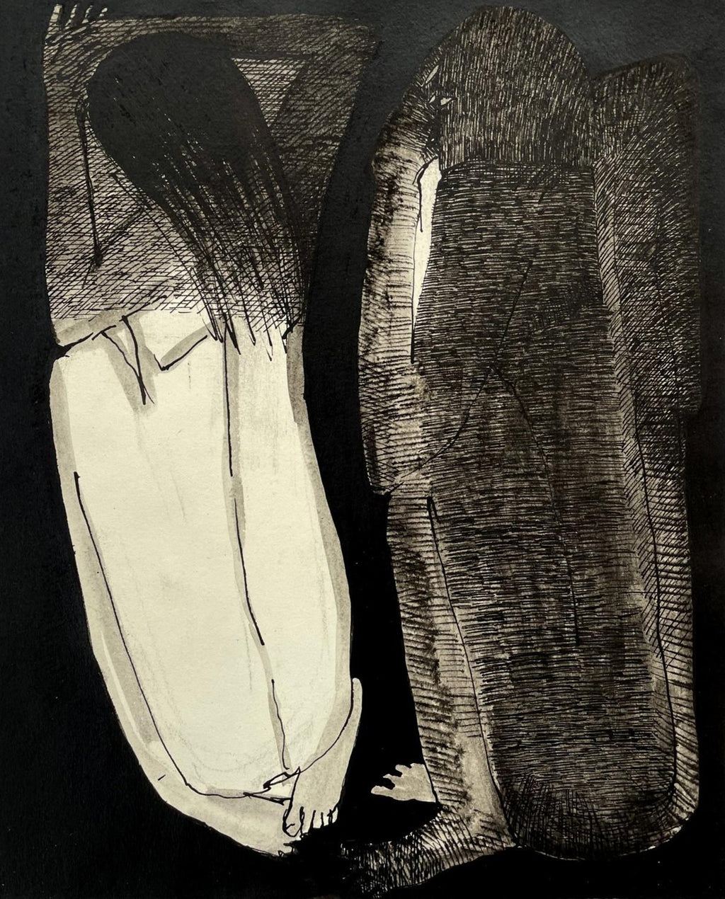 70s Modernist Swiss Dada Surrealist Painting Signed Andre Thomkins Brush Drawing