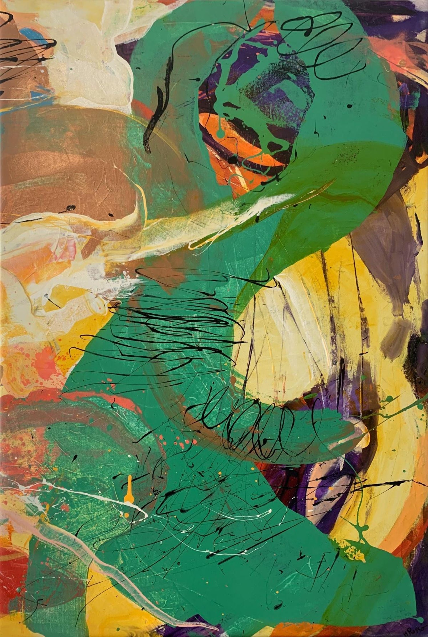 Large Figural Abstract Oil Painting Collage LA California Artist Peter Liashkov