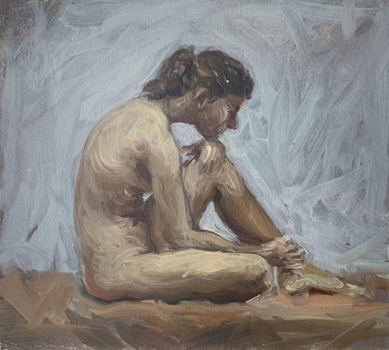 1950s Academic Realistic Study of Hands Oil Painting Signed Stuart Whyte