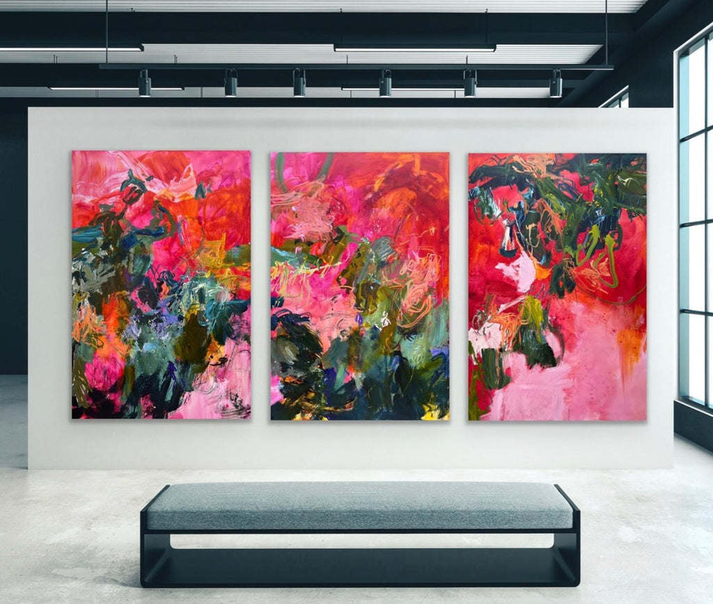 Large Spanish Contemporary Art Juan Suarez Abstract Bold Painting Triptych Group