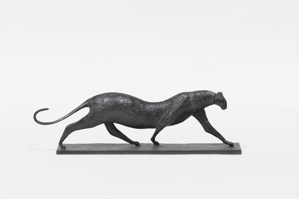 Polish Modernist Man Leaping Leopard Bronze Expressionist Art Sculpture
