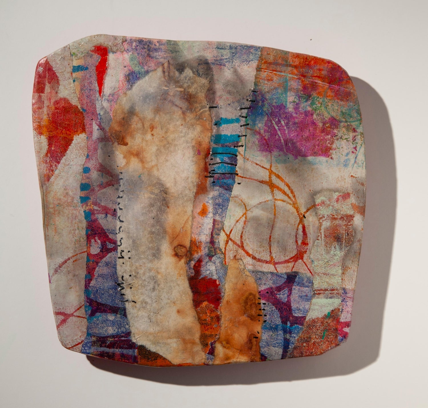 Modernist Abstract Cast Paper Sculpture Textile Collage Wall Hanging