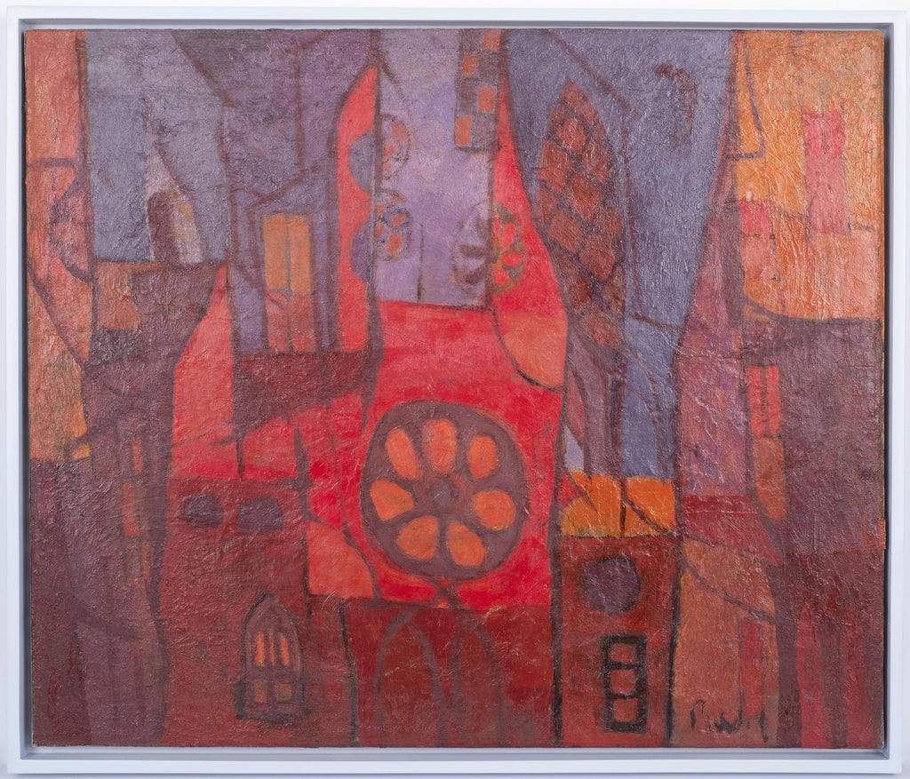 Abstract Cityscape 1960 Oil Painting Signed Chait Expressionist NYC City Scene