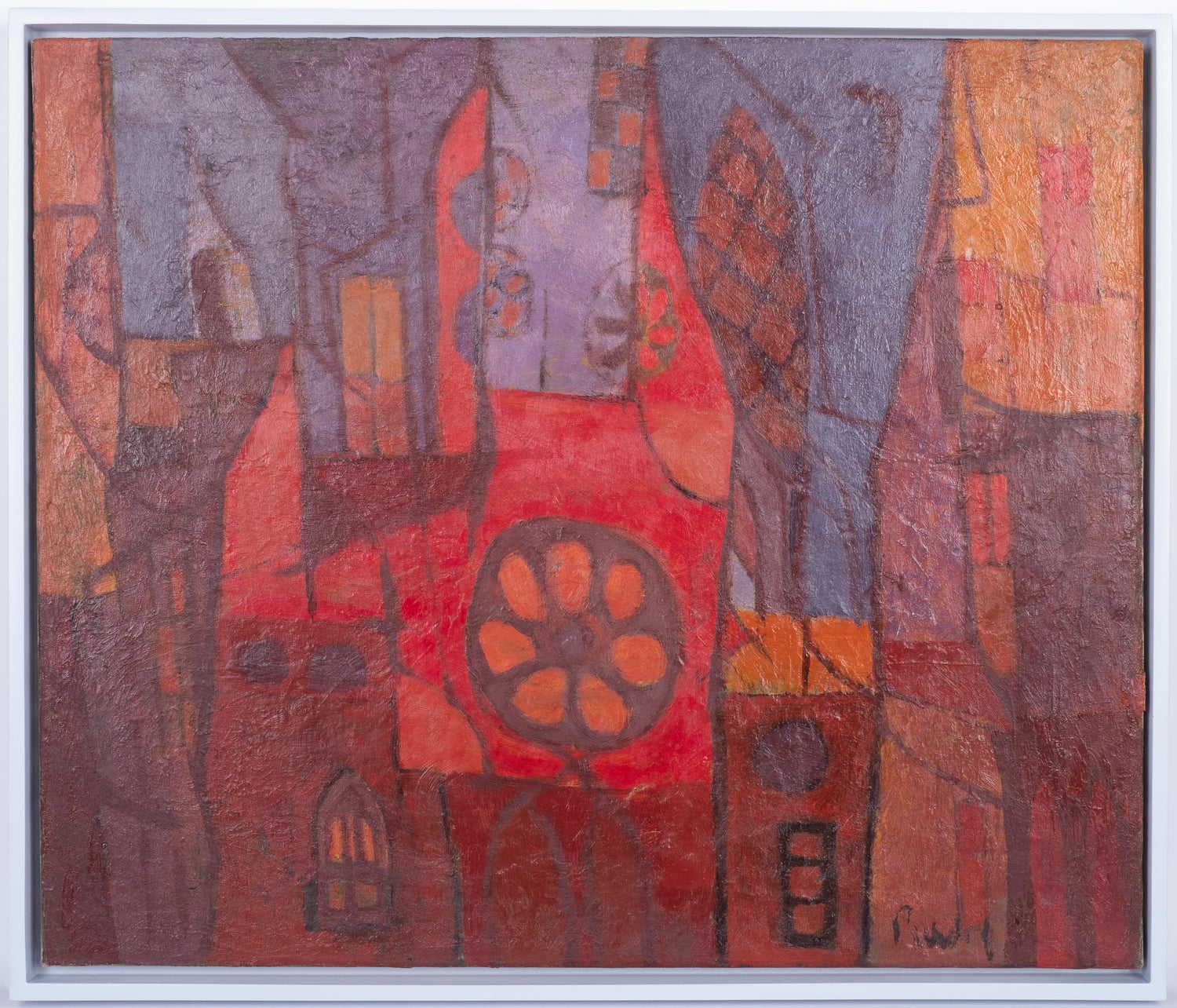 Abstract Cityscape 1960 Oil Painting Signed Chait Expressionist NYC City Scene