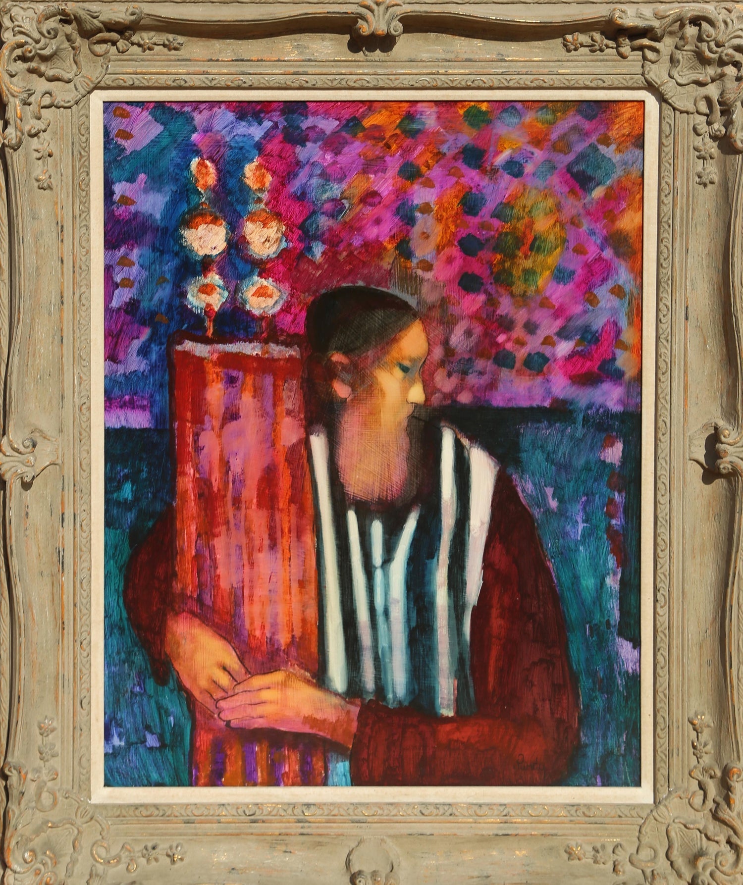 Polish French Fauvist Judaica Art Oil Painting Rabbi at Prayer Frederick Serger