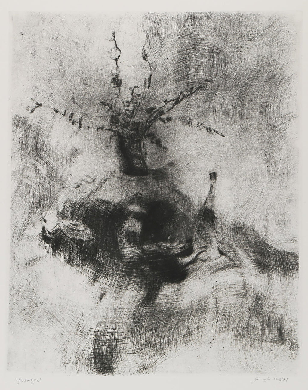 Boston Expressionist Conte Pencil Drawing "Still Life with Flies" Hyman Bloom