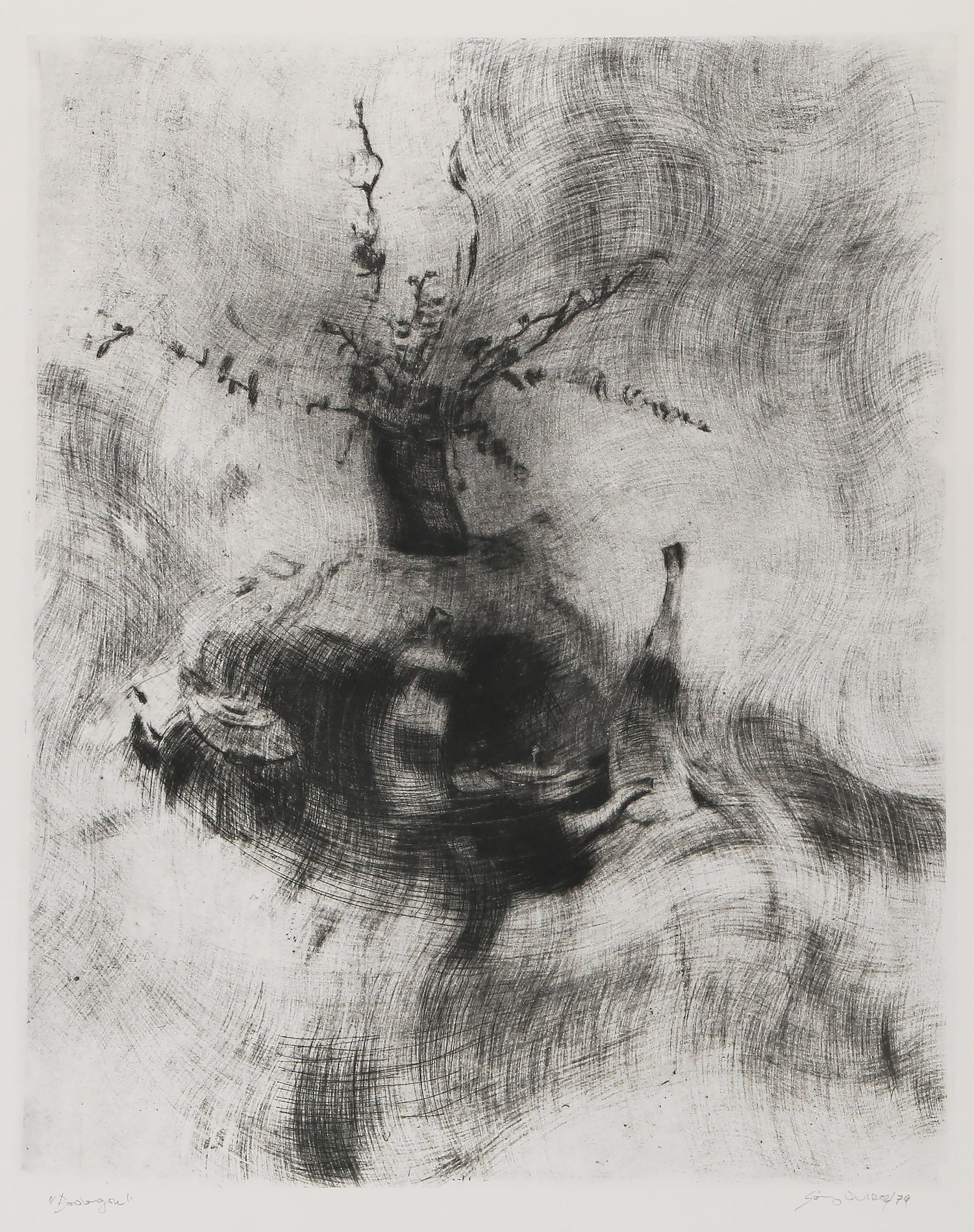 Boston Expressionist Conte Pencil Drawing "Still Life with Flies" Hyman Bloom