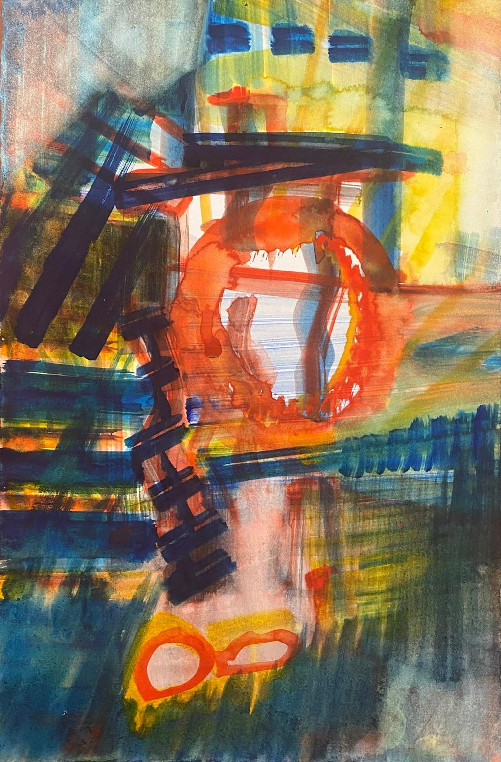 Bold Graphic Abstract Expressionist Mixed Media Painting Richard Snyder NYC Art
