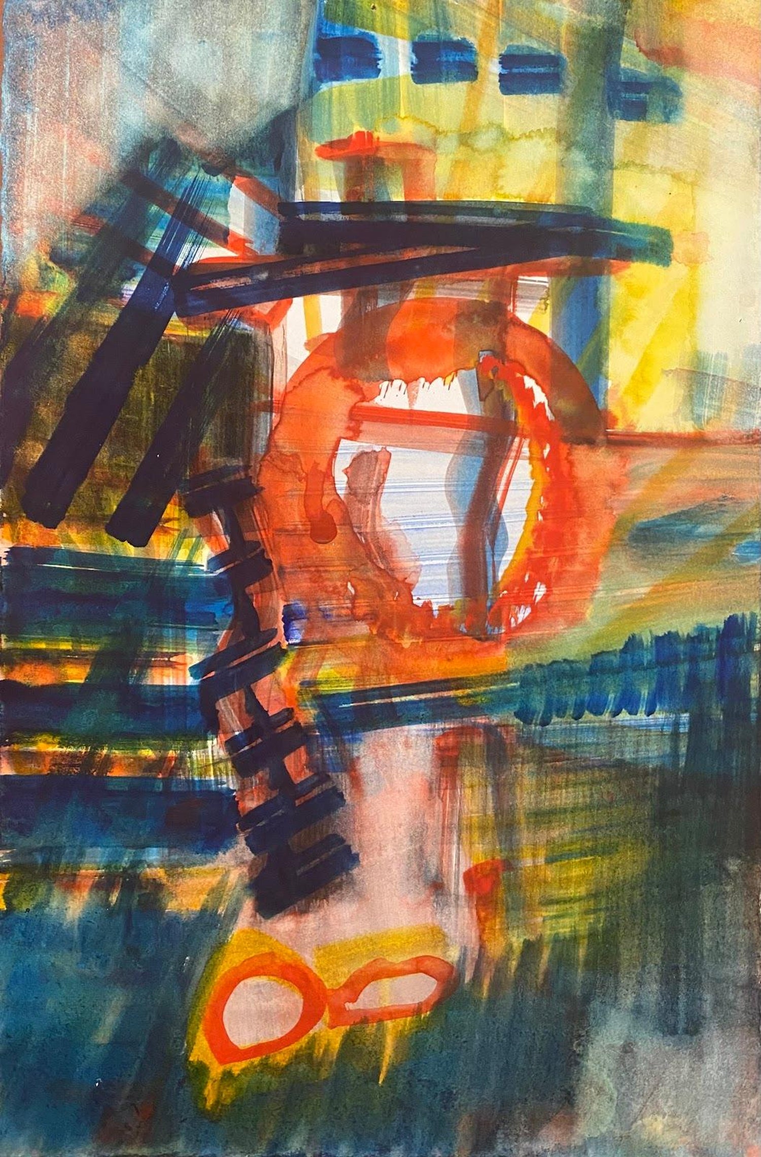 Bold Graphic Abstract Expressionist Mixed Media Painting Richard Snyder NYC Art
