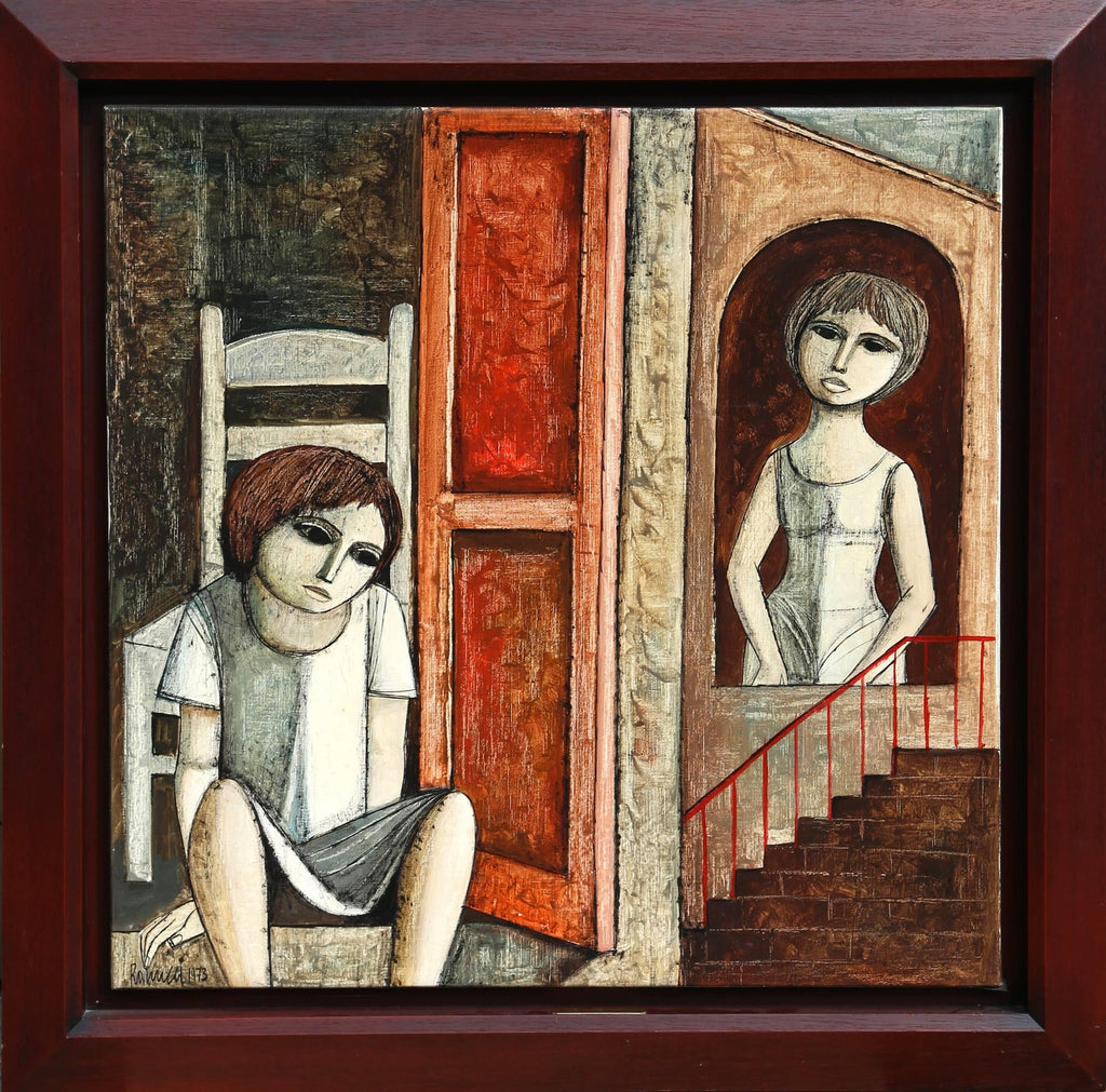 Large Surrealist French Expressionist Oil Painting Moody Boys Pierre Henry