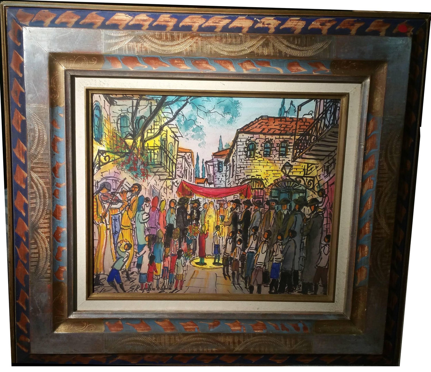 Edward Ben Avram, Israeli Bezalel School Chassidic Wedding Dancers Painting