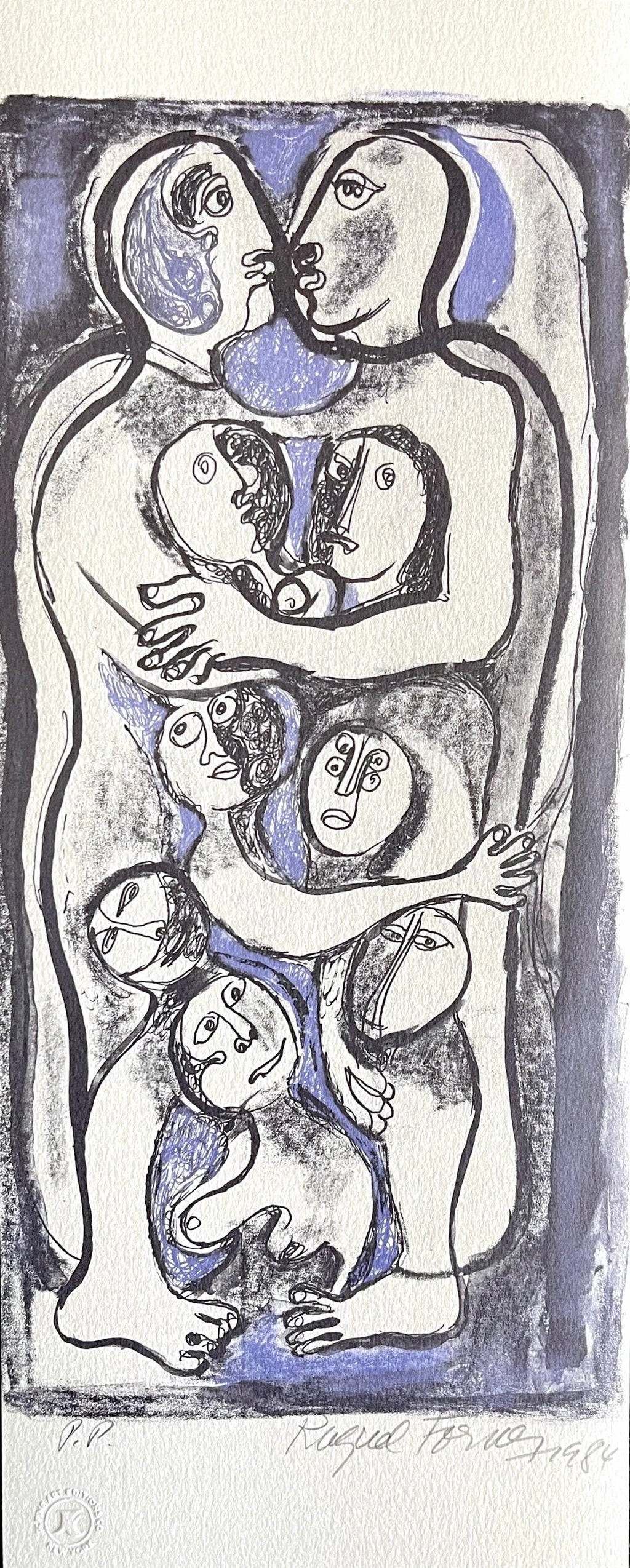 Large Mexican Figurative Expressionist Lithograph Women Juan Sebastian Barbera
