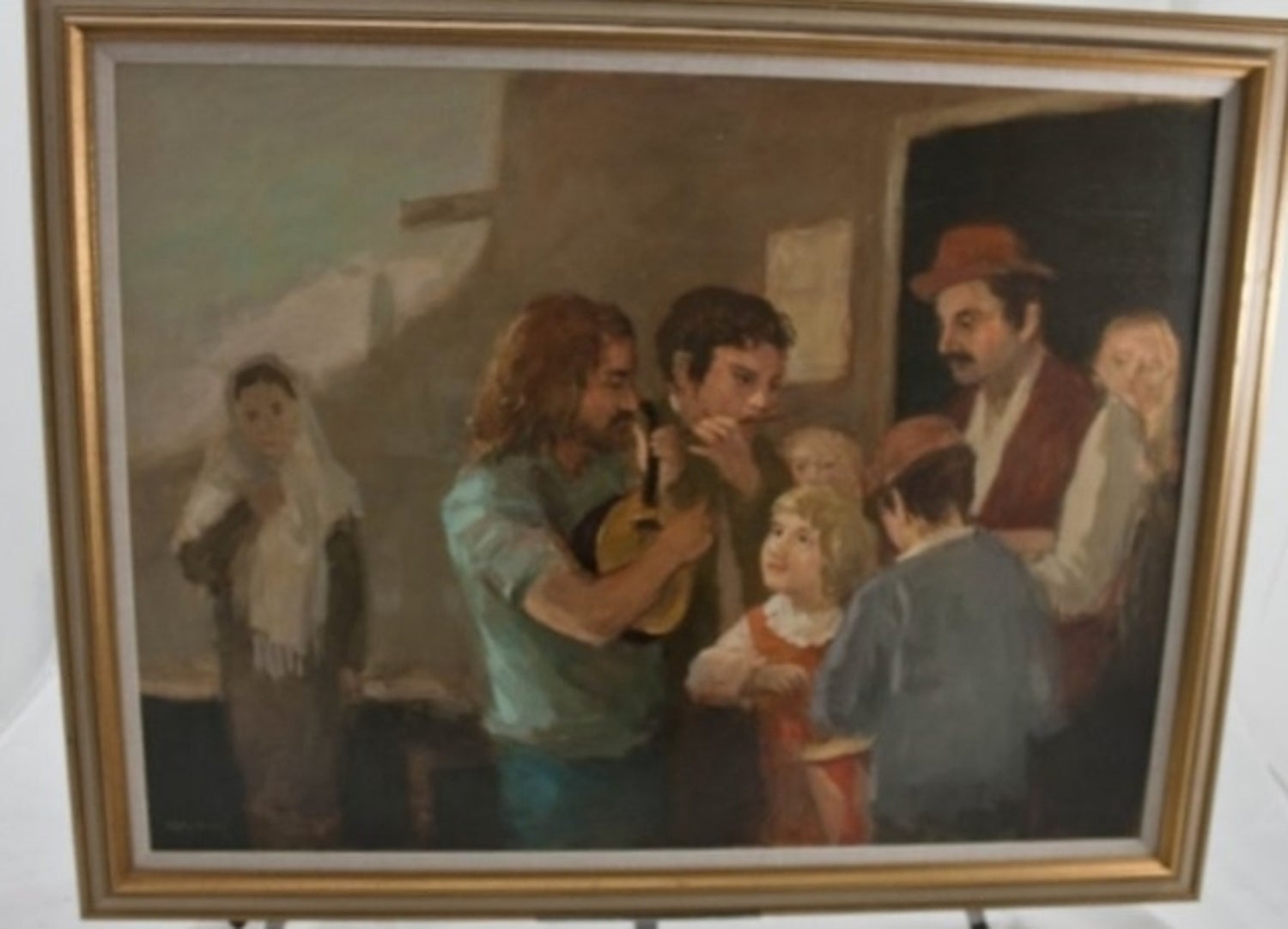 Seymour Remenick Large Modernist Figurative Oil Painting "Folk Singers" Hippies