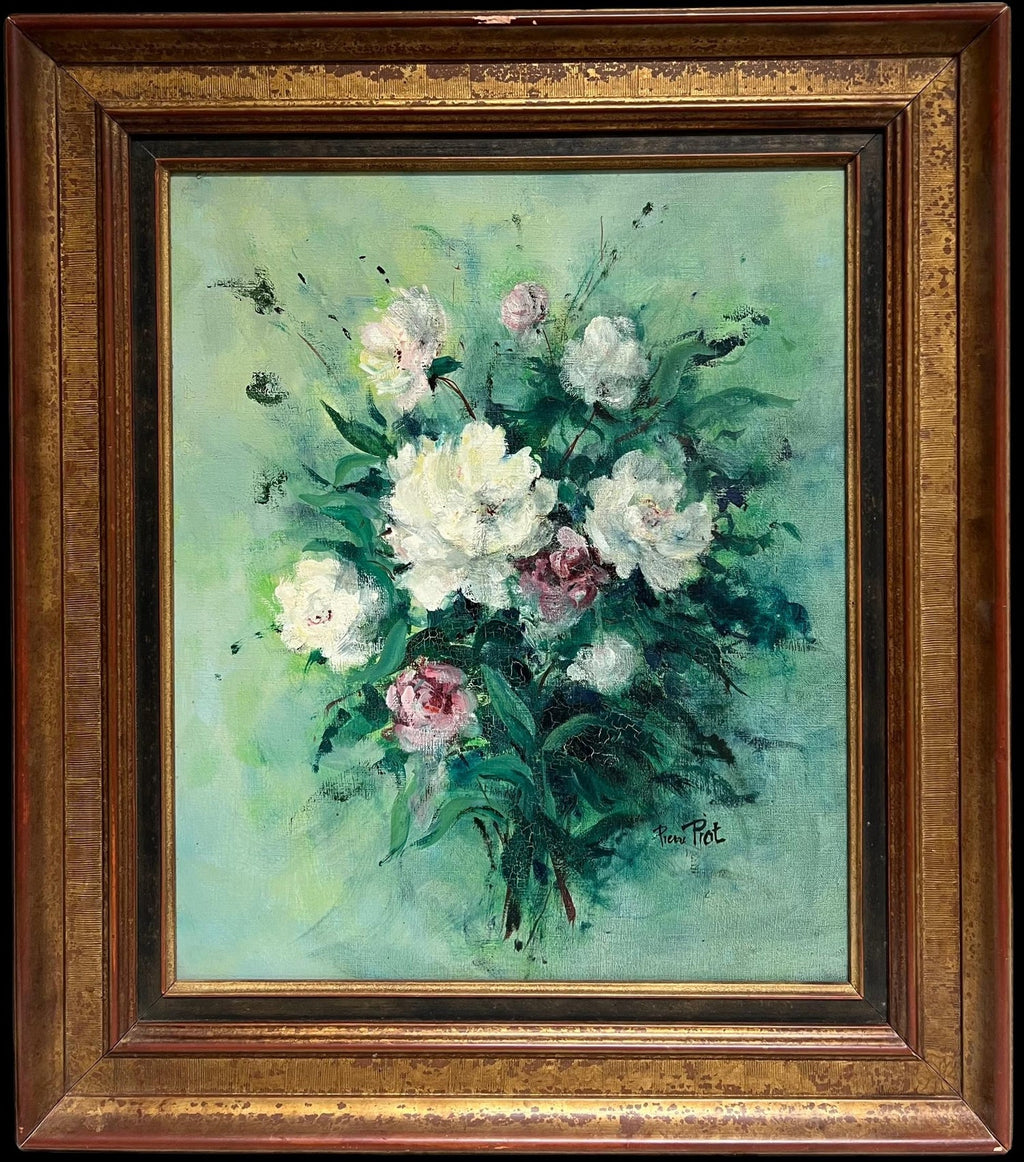 Large Post Impressionist Oil Painting Jean Chaleye, Rose Bouquet Findlay Gallery