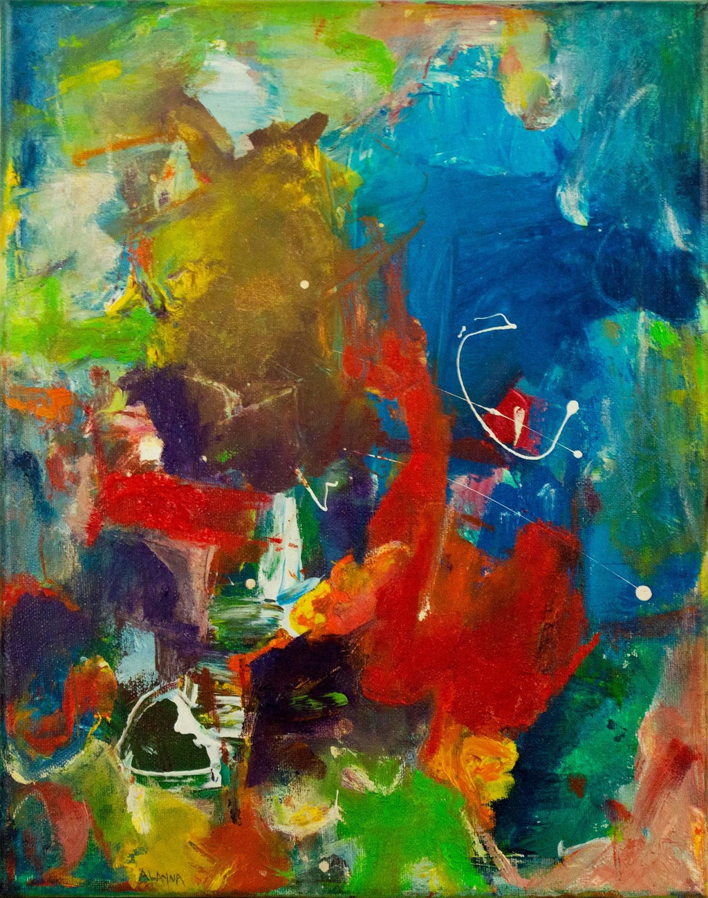 Abstract Expressionist Composition with Heart Jay Milder Rhino Horn Oil Painting