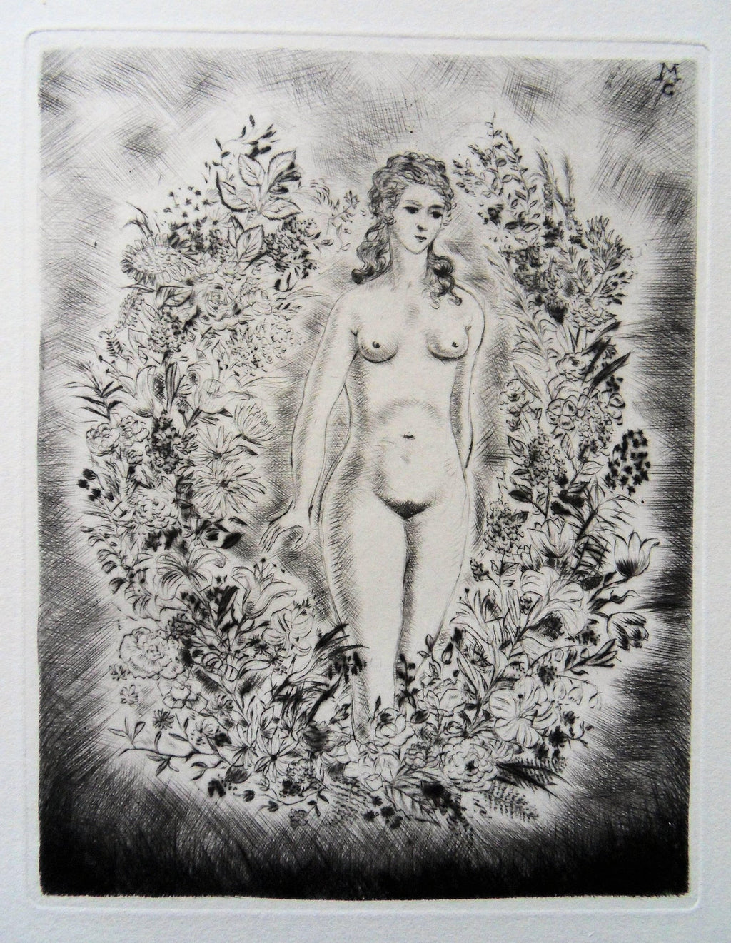 Modernist "I Am Black But Comely" Etching Israeli Judaica Bezalel School Woman