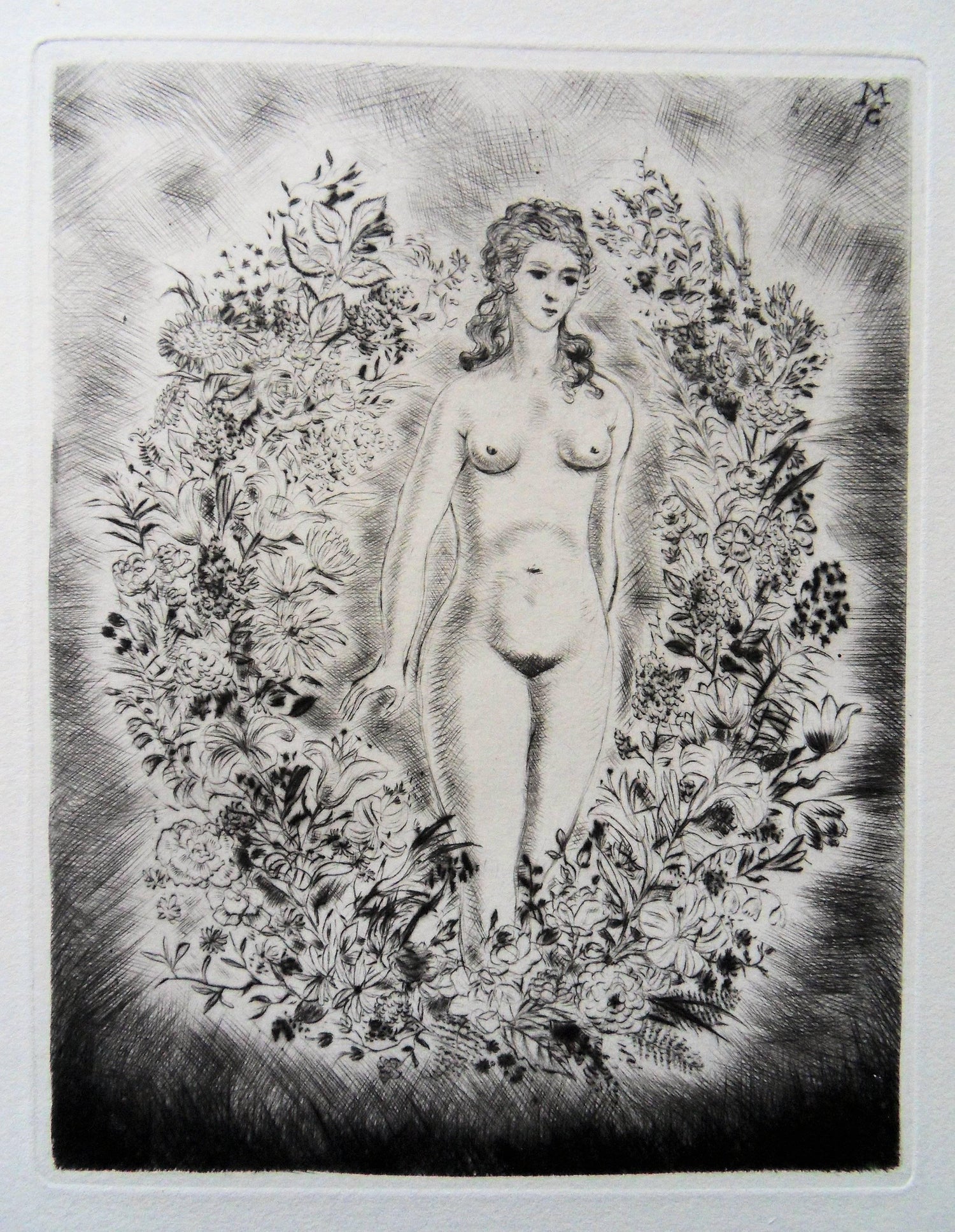 Modernist "I Am Black But Comely" Etching Israeli Judaica Bezalel School Woman