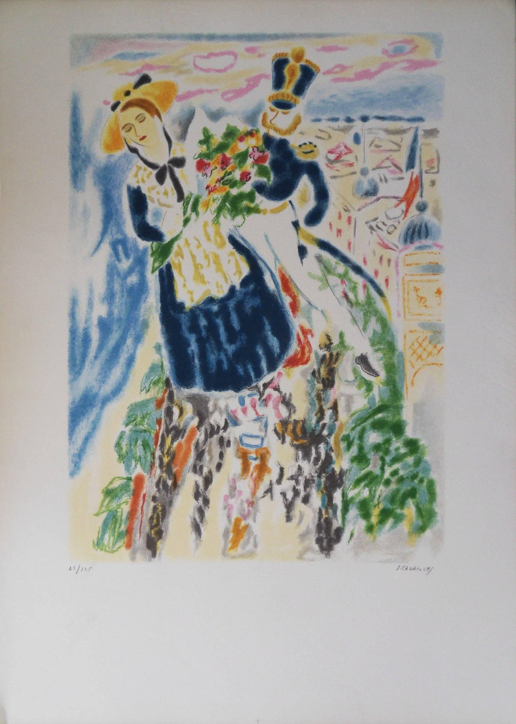 Columbus, Ohio State Artist Lithograph "Heavenly Bliss" Angels, Biplane