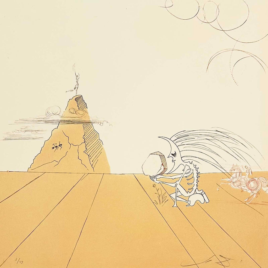 Salvador Dali Surrealist Etching Engraving Pochoir L'Automobile Da Vinci Hommage