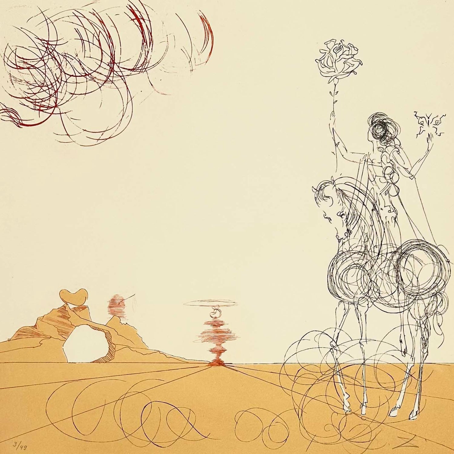 Salvador Dali Surrealist Etching Engraving Pochoir L'Automobile Da Vinci Hommage