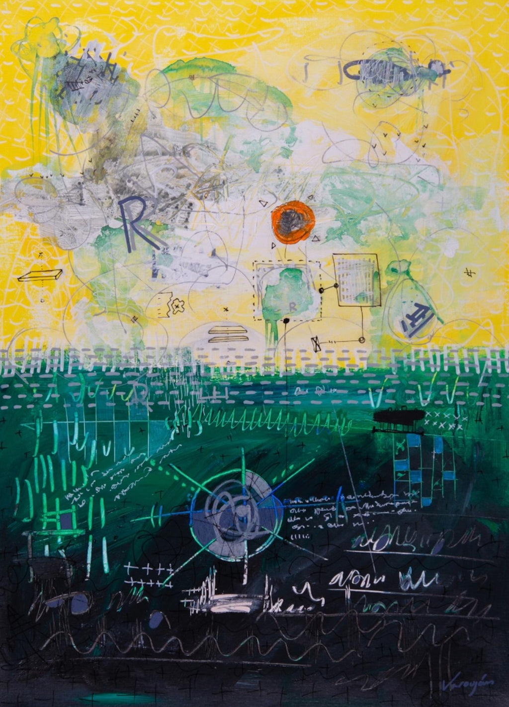 Abstract Surrealist Spray Paint Mixed Media Painting Mason Rader Outsider Art