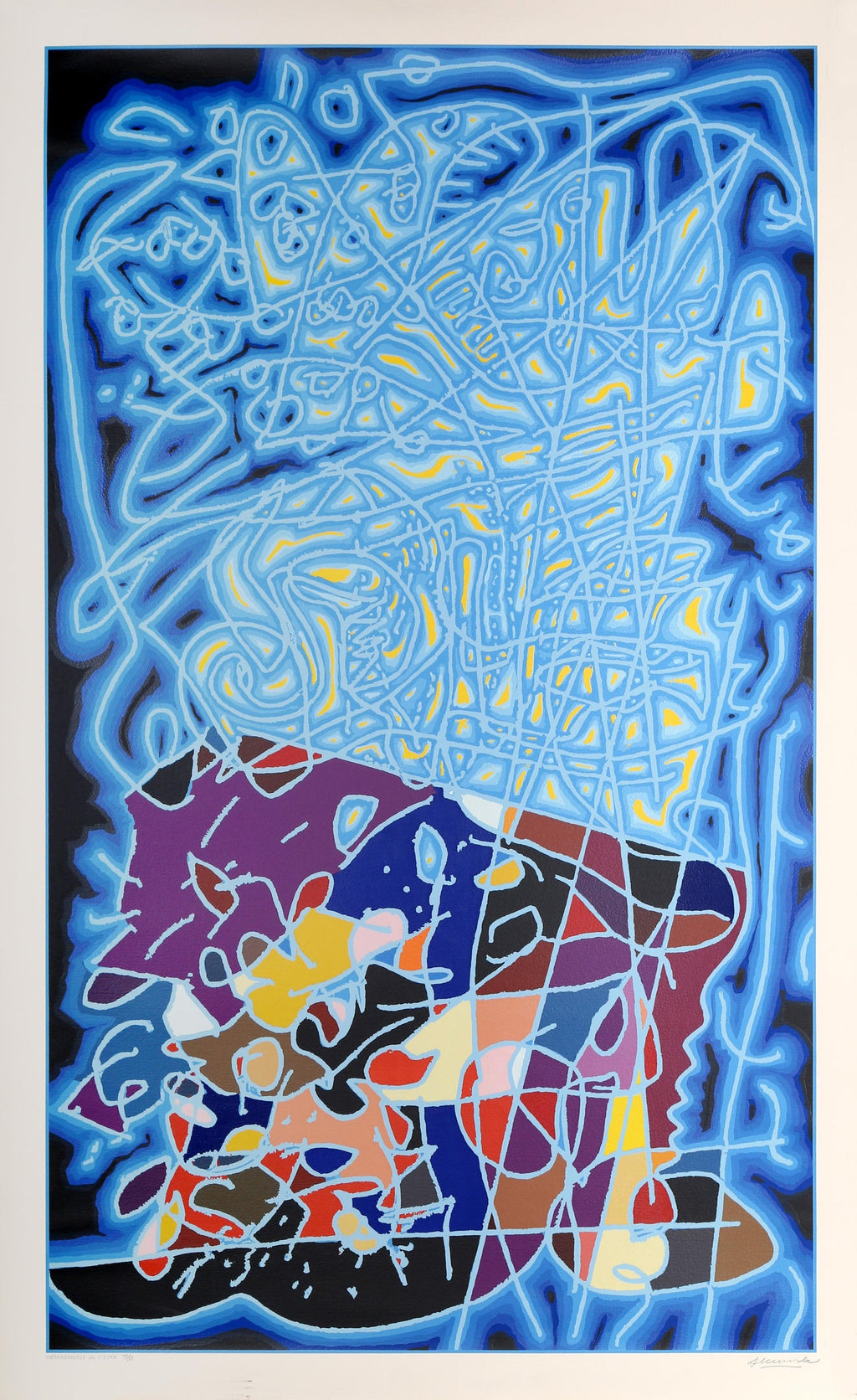 Large Abstract Vibrant Colorful Silkscreen Serigraph Print Japanese Garden
