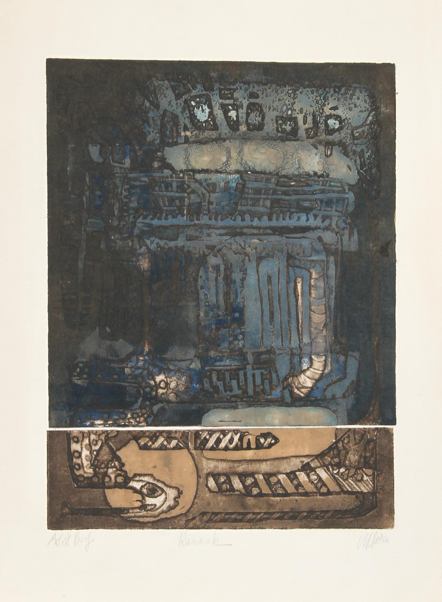 Mystic Cafe, Pyramids Signed Aquatint Etching California Woman Artist Susan Hall