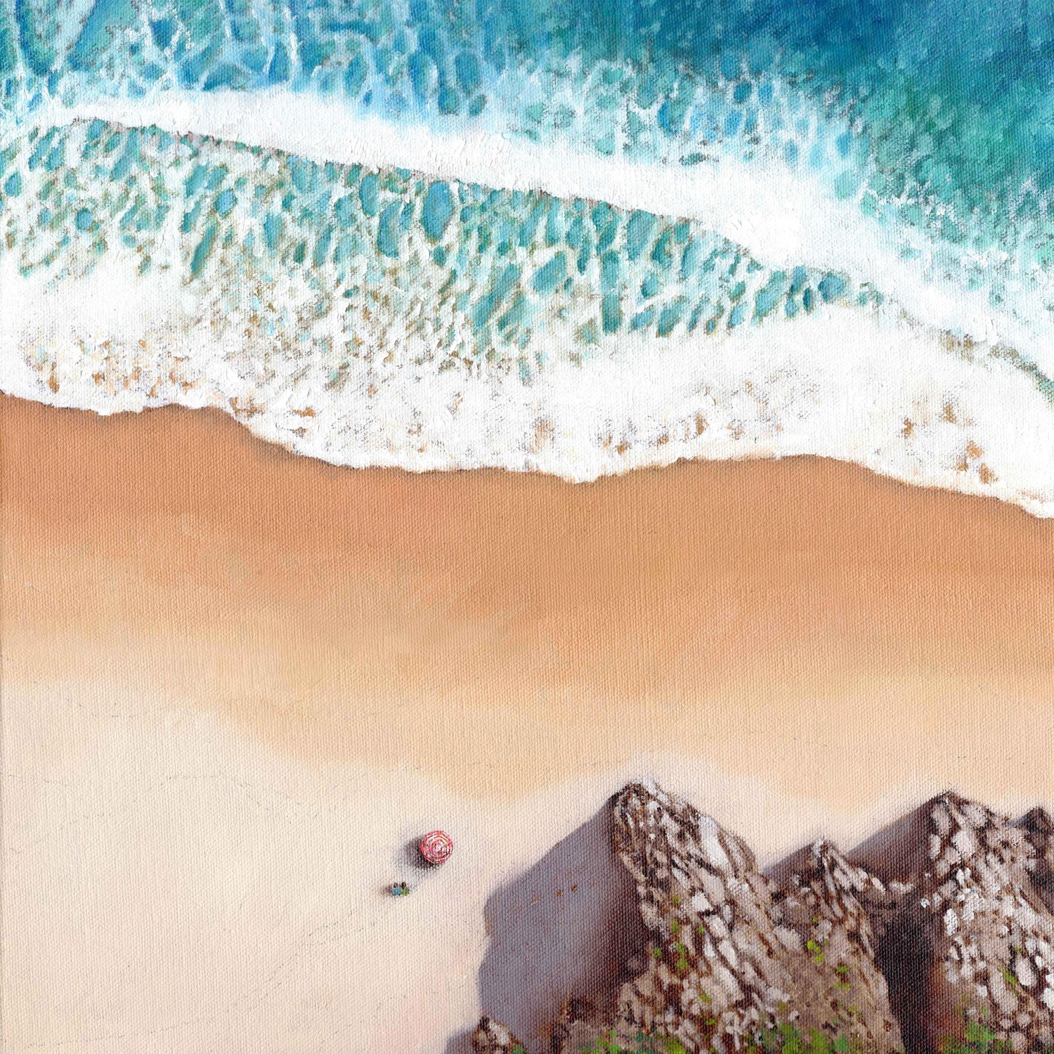 ST BARTH Hyper Realist Beach Scene Rocks and Waves Fabio Aguzzi Oil Painting