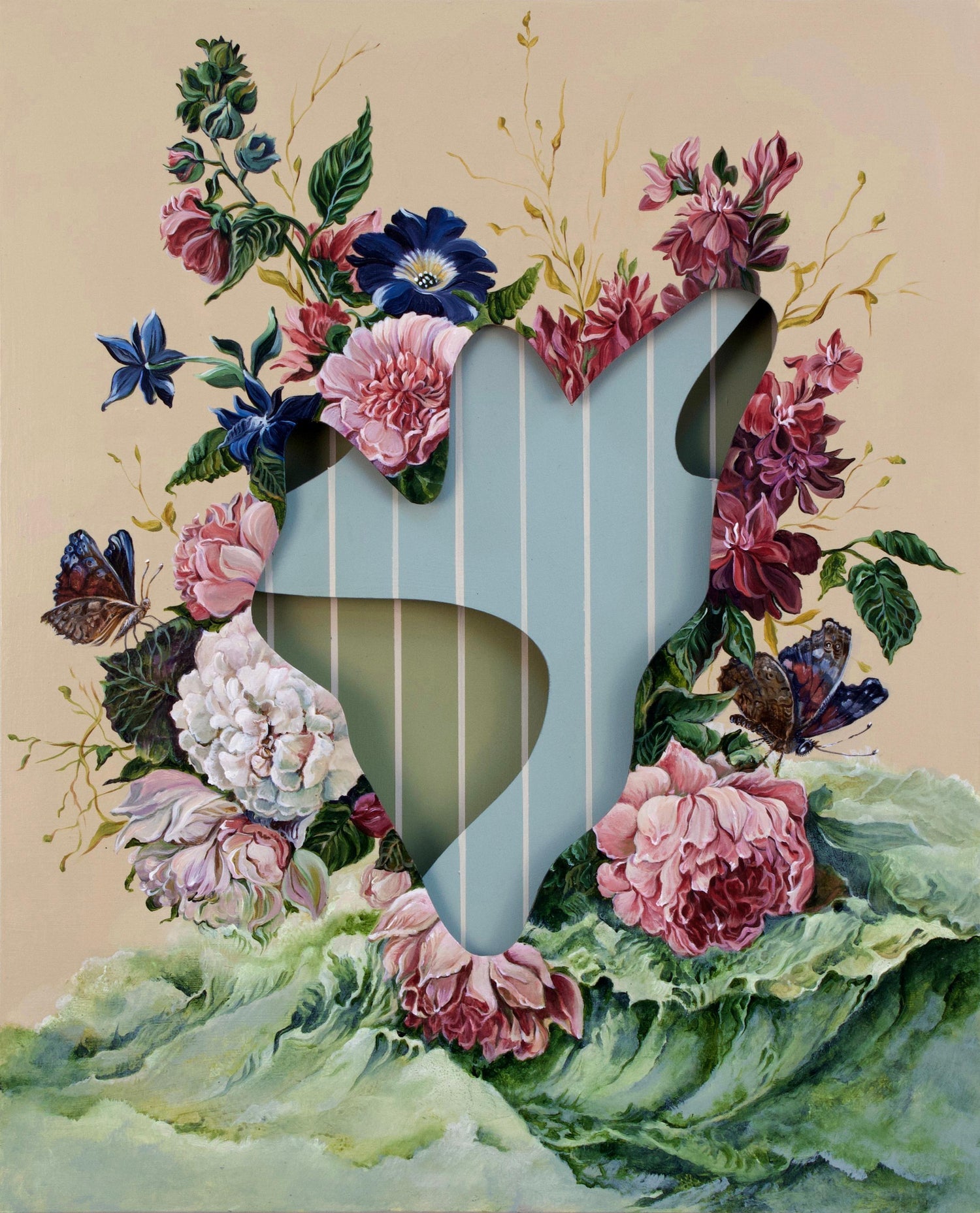 Vibrant Acrylic on Canvas Surrealist Erotic Flowers Painting Christine McGinnis