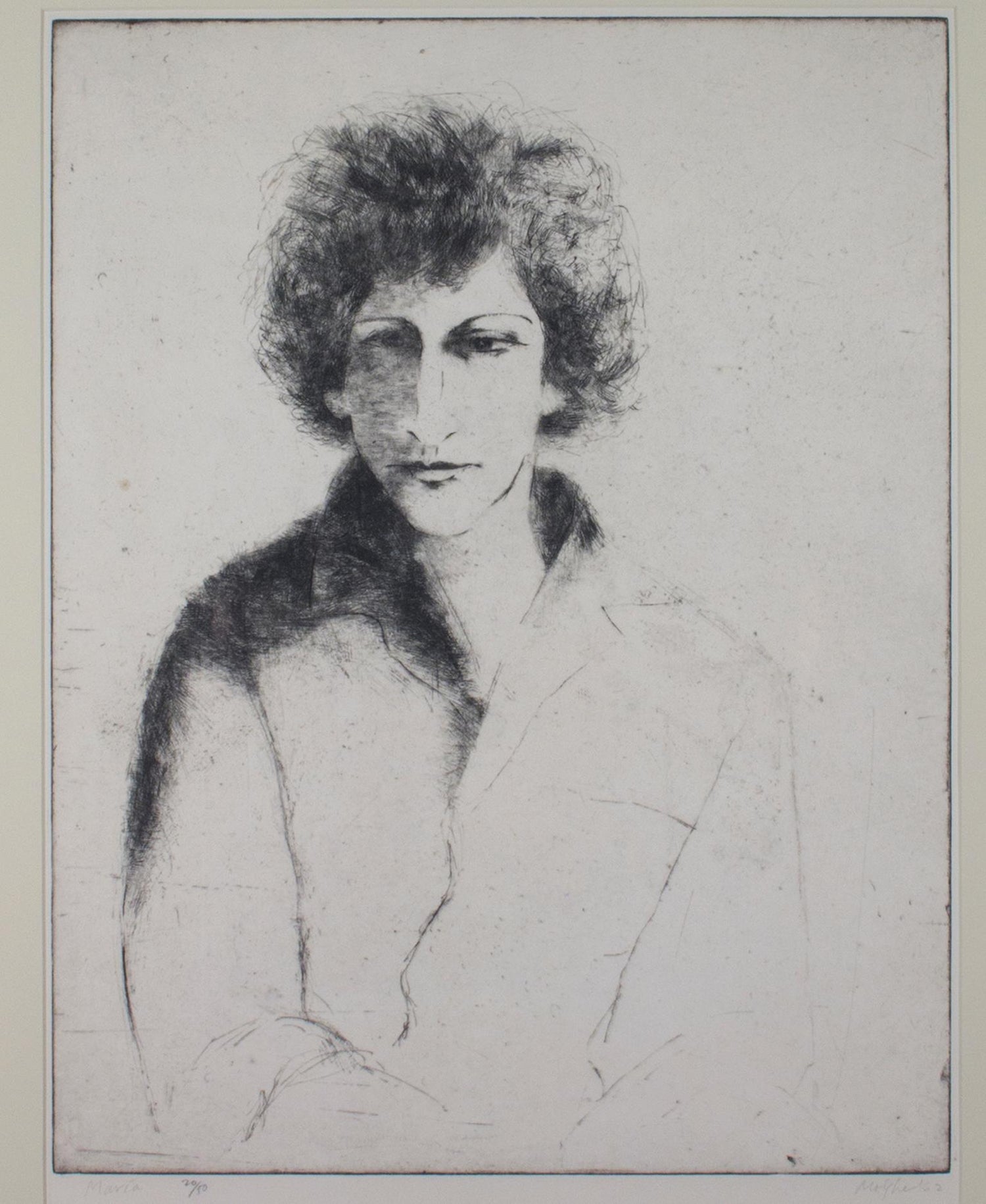Pulitzer Prize Winner Norman Mailer Portrait Etching Line Drawing