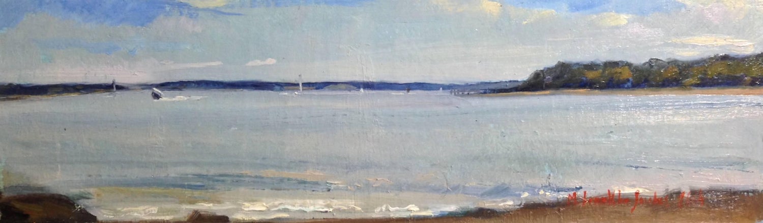 Marinescape with Boat Long Island NYC Oil Painting