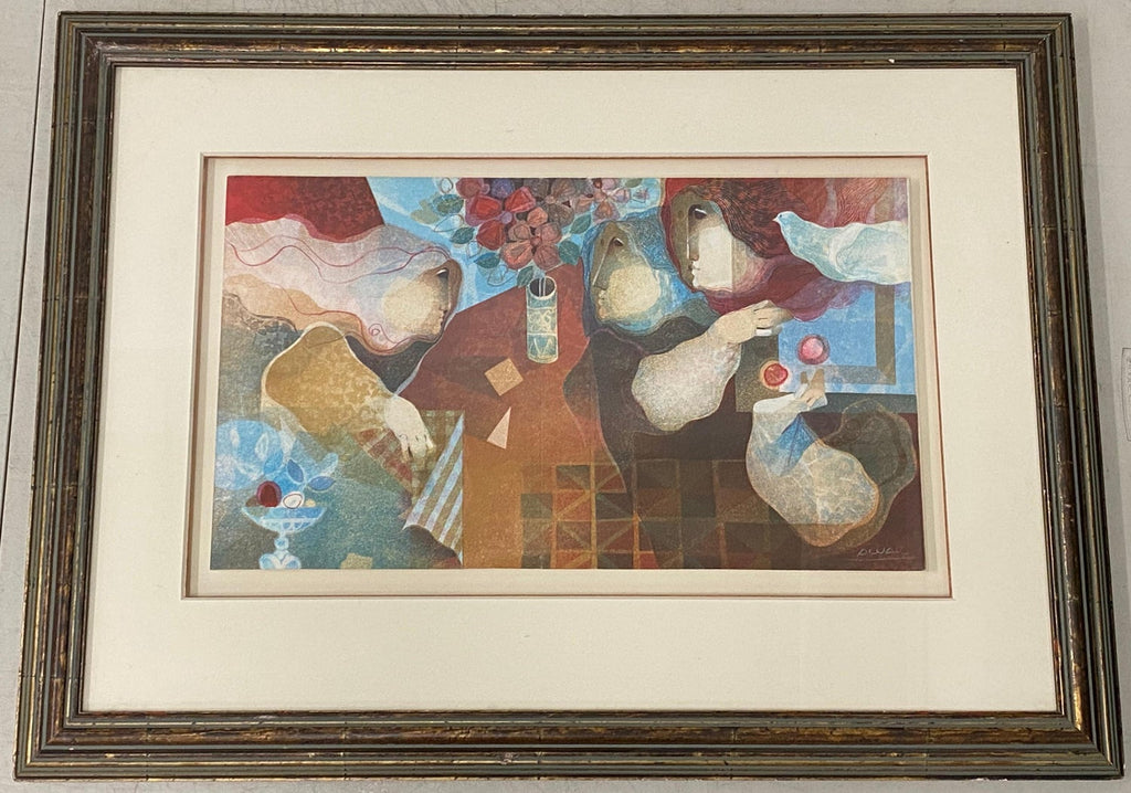 Monotype Print Painting Garden Scene Table Chair Joseph Solman American Art WPA